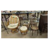 Rattan Swivel Chair With Matching Stool And End