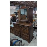 Vintage 10 Drawer Cherry Dresser With Beveled