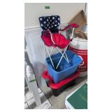 Folding chair and plastic tubs