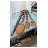 Vintage Mcm Carved Wooden Utensils 37 In To 41