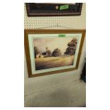 Farm Scene Artist Signed Print 33 X28