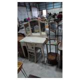 Vintage Vanity With Folding Mirror And Chair