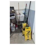 Mop Bucket With Mumps Wet Floor Sign Glass