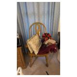 Oak Armchair With Blanket And Pillows