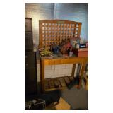 Wooden Potting Stand With Birdhouses Etc