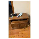 Oak Two-door Cabinet And Contents Binoculars And