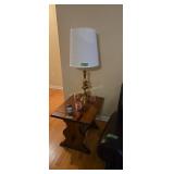 Pine End Table With Brass Table Lamp