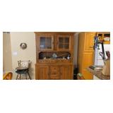 Large Oak Two-piece Glass Door Hutch Amish Made