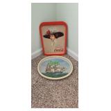 Coca-cola And Ship Metal Serving Trays