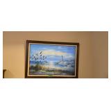 Artist Signed Oil On Canvas Of A Lighthouse 42 X30