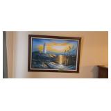 Artist Signed Oil On Canvas Of A Lighthouse 42 X30