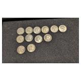 Two 1964 Kennedy half dollars and 10 -40% silver