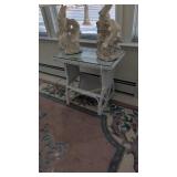 Wicker Glass Top Table With Magazine Rack Center