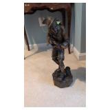 Carved Wooden Statue Of A Hunter 18 In Tall