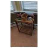 Small Oak Stand With Candle Pillow Etc