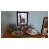 Figurines Deer Plate And Framed Print On Top Of