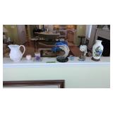 Items On Shelf Fish Figures Clock Bird Vase Etc