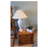 Large Table Lamp Clock Radio Etc On Top Of Stand