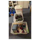 Trash Can With Two Tubs Of Christmas Decorations