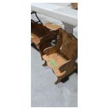 Wooden Childs bench and rocking chair located