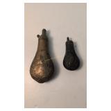 Pair Of Ornate Copper Powder Flasks 7.5 In And