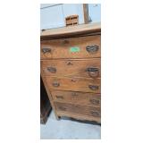 Antique oak five drawer tall chest 32 x19 by 50