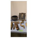 Antique tools picture frame metal pot with handle