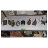 Flat irons antique tools etc as shown