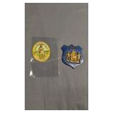 Indian rifle gunpowder label and Delaware insignia