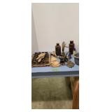 Vintage brass doorbells bottles etc