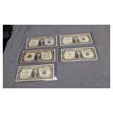 Five $1 silver certificates