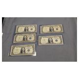 Five $1 silver certificates