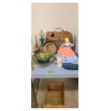 Antique fishing Creel Avon bottles Kennedy plate