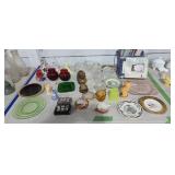 Depression glass figurines curtains as shown