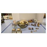 Antique brass double inkwell metal figures