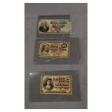 Three fractional currency notes 10 cents, 15