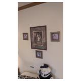 Pictures and mirrors on wall