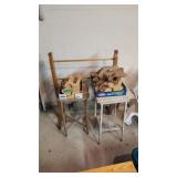 Lot of wooden figures with quilt rack