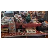 Picnic table with blankets glassware advertising