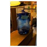 Vintage blue planters peanut jar with lid 12 in