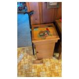 Wooden trash can and cane