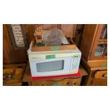 Sharp microwave and wooden tray