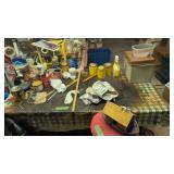 Minwax barstool paint books etc on table and