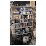 Metal Shelf With Oil Tools Etc