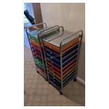 Two rolling storage cabinets slide out drawers