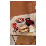 Items on table platters glassware etc