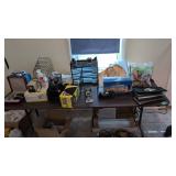 Folding tables items on top file racks coin