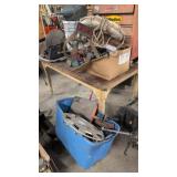 Table With Toolbox Parts Buckets Blue Tub Etc