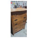 Antique five drawer oak tall chest of drawers