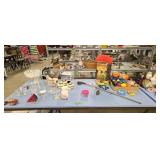 Glassware toy fishing rod Lincoln logs etc